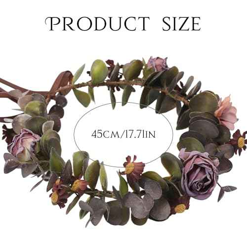 Purple Flower Crown Headband - Handmade Fairy Floral Headpiece Artificial Vintage Rose Flower Headbands with Ribbon for Women Girls Wedding Renaissance Party Cosplay Photo Shoot