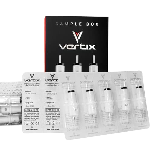 Vertix - 1 Round Liner, Pack of 20 Membrane Tattoo Machine Cartridges - Transparent Detachable Tip, Minimize Tattoo Pen Machine Vibration