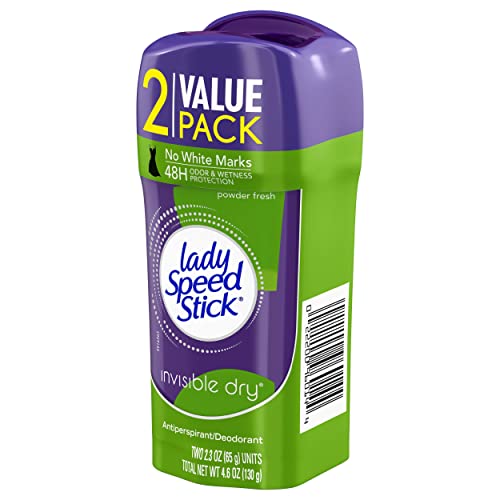 Lady Speed Stick Antiperspirant, Invisible Dry Powder Fresh, Twin, 2.3 Oz, Pack of 2
