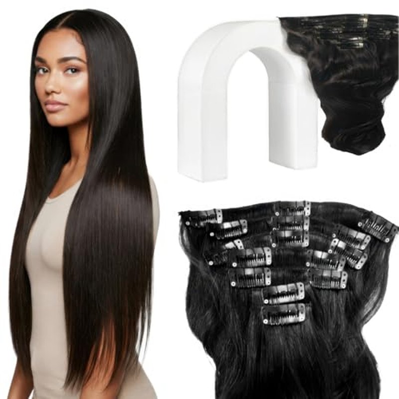 Clip in Hair Extensions Real Human Hair ? 100% Indian Remy Human Hair Extensions, Clip Extensions for Women, Double Weft Seamless, Straight, Pack of 1 ? 1B Natural Black 18 Inch 120g Premium