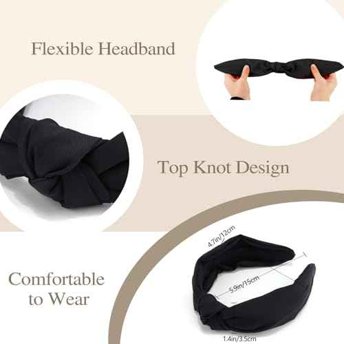Black Knotted Headband Wide Top Knot Head Band Non Slip Plain Solid Color Hair Bands Fashion Hair Accessories for Women Girls