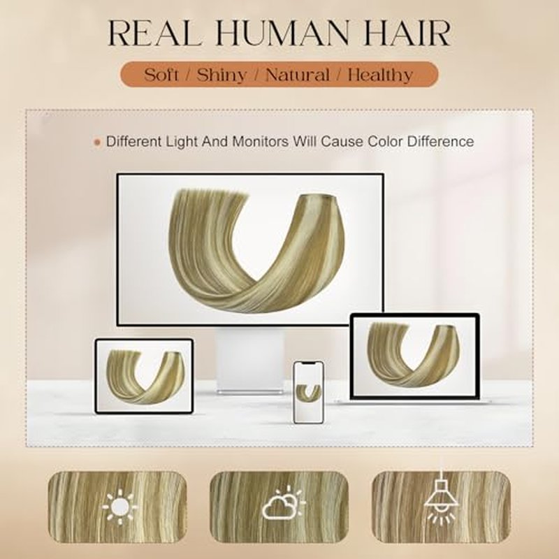 Clip in Hair Extensions Real Human Hair 24Inch 8pcs 120g Seamless Balayage Blonde Hair Extensions Clip Ins Double Weft Light Blonde Highlight Golden Blonde Invisible Straight Remy Human Hair for Women