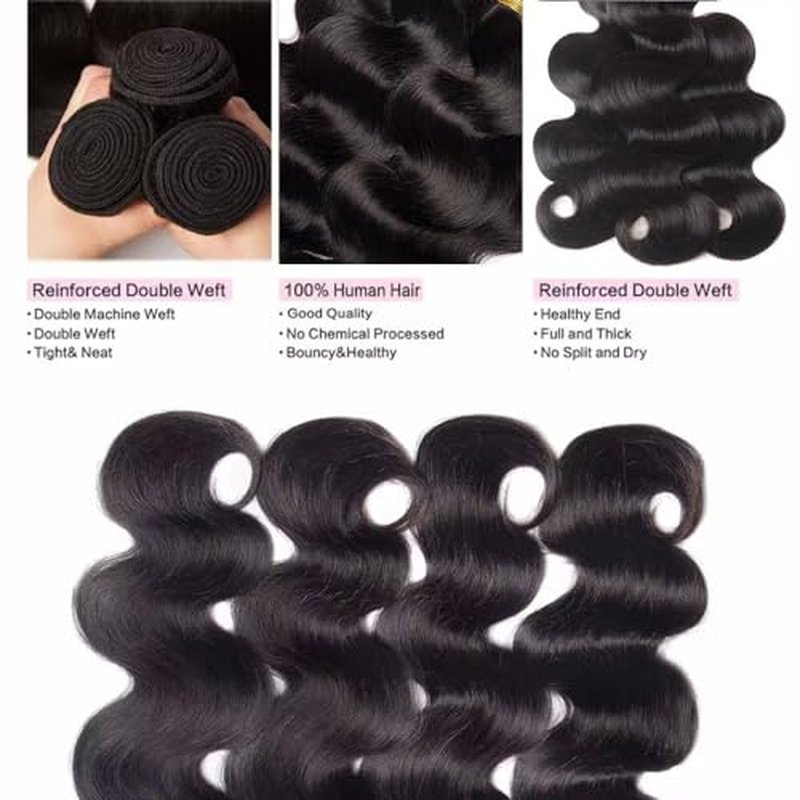 12A Human Hair Bundles 24 24 24 Inch Body Wave Bundle 100% Unprocessed Brazilian Virgin 3 Bundle Human Hair Double Weft Weave Bundle Body Wave Natural Black