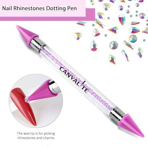 Canvalite 12 Types of 600Pcs Crystal Nail Charms & 5710Pcs Rhinestones for Nails Diamonds for DIY Crafts Flat Back Resin Rhinestones Transparent AB Gemstones Set with Drill Pen & Tweezer