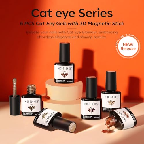 modelones Cat Eye Fall Gel Nail Polish Set 6 Colors Yellow Gold Orange Brown Nude Glitter 9D Cat Eye Gel Polish Halloween Maple Gel Polish with Magnet Soak Off Led Nail Art DIY Salon Gifts For Women