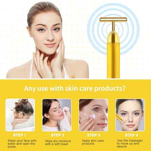 2 Pack T Shape Face Massager Beauty Bar Golden & Pink Facial Massager, Portable Electric Vibration Face Neck Body Massager for Firming Lifting Anti Aging Skin Tightening Wrinkle Reducing