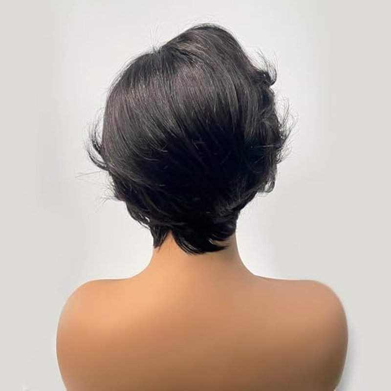 Human Hair Straight Bob Pixie Cut Wig Natural Black 13X4 HD Lace Front Wig with Baby Hair Side Part Virgin Glueless Brazilian Remy 150% Density for Black Women 6"