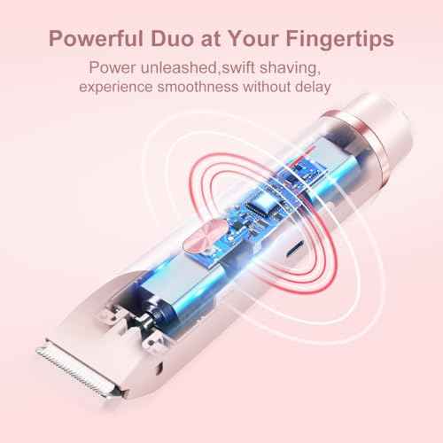 Women's Electric Shaver Bikini Trimmer for Women Razors 2-in-1 Dual Head Design IPX7 Waterproof Wet & Dry Use Body Groomer Hair Trimmer Remover for Facial Underarm Arm Face Leg Bikini (Pink)