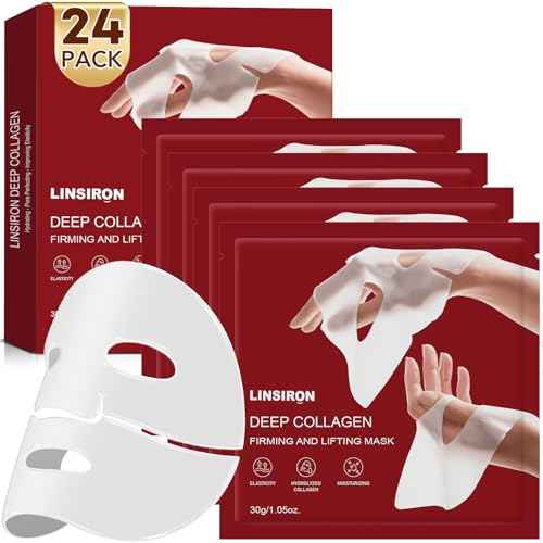 Bio-Collagen Face Masks, Deep Hydrating Sheet Overnight Face Mask, Facial Treatments and Masks for Women, Korean Skincare, Moisturizing and Firming for Girl, 24 Pack