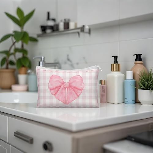 10 Pcs Pink Bow Makeup Bag Coquette Pink Bow Cosmetic Bag for Women Bow Themed Travel Zipper Pouch Coquette Party Favor for Birthday Christmas Graduation