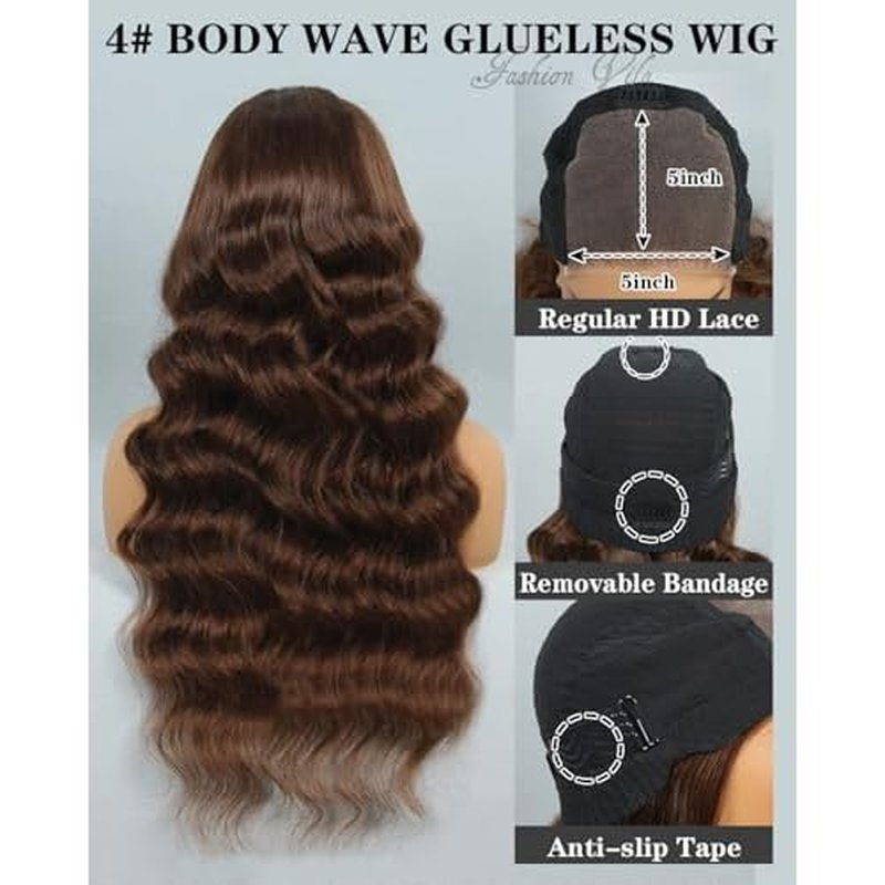 5X5 Glueless Wigs Human Hair Pre Plucked Pre Cut Chocolate Brown Lace Front Wig 22 Inch 5x5 Wear and Go Glueless Lace Closure Wig Body Wave Reglular HD Lace Front Wigs 4# Brown Colored Wig