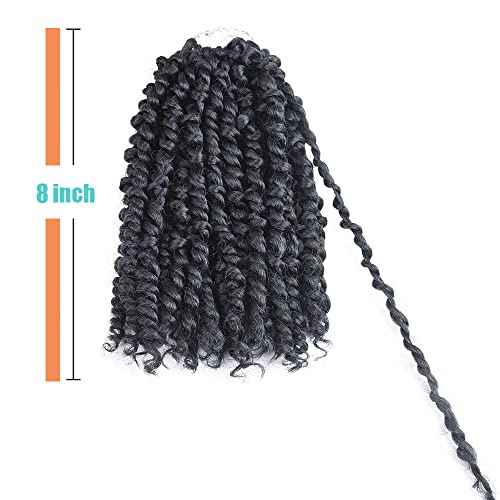 Short Passion Twist Hair 8 Inch, 8 Packs Pre-twisted Passion Twists Crochet Hair for Black Women Pre-looped Synthetic Crochet Braids(8 Packs,1B#)
