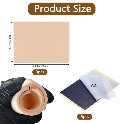 Tattoo Practice Skin - 3pcs Double Sides Blank Fake Skins with 10pcs Transfer Paper for Beginners, Tattoo Artists Supplies