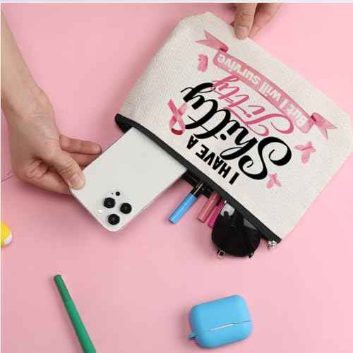ZHAMEN Breast Cancer Survivor Gift Ideas Makeup Bag Get Well Soon Gift for Women Makeup Pouch Breast Cancer Awareness Gifts Cancer Care Gifts for Women Birthday Christmas Cosmetic Travel Bag