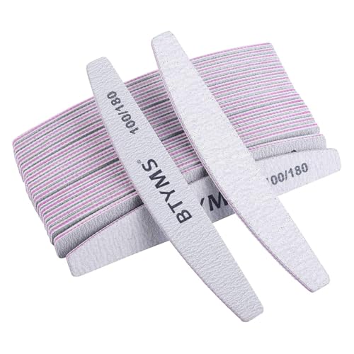 BTYMS 25Pcs 100/180 Grit Nail File and Buffer Professional Double-Sided Emery Boards for Acrylic, Gel & Natural Nails