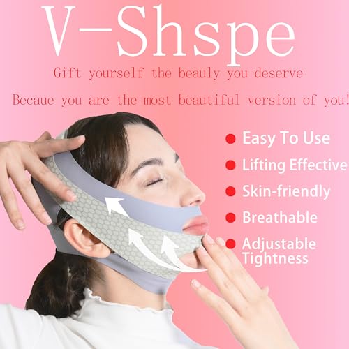 V Line Lifting Mask Chin Strap for Sleeping, V Line Mask, Face Lifting Strap, Chin Strap, Jawline Shaper, Jaw Strap, Double Chin Reducer,Face Lift Tape & Snoring Solution (Grey)