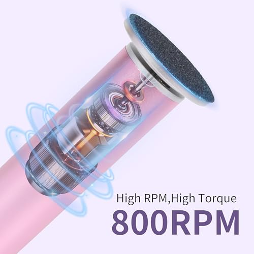 Electric Foot Callus Remover with 120pcs Sandpaper Discs(3 Sizes), Professional 800RPM Aluminum 4.8 Inches Callus Remover for Feet, Stepless Speed Control for Dead Skin (Purple)
