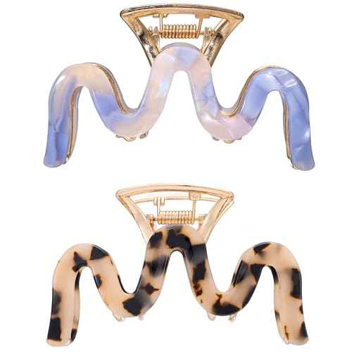 Metal Hair Clips, Cellulose Acetate Leopard Print Claw Clips for Women Large Tortoise Shell Non-Slip Catch Barrette Jaw Clamp Styling Clamps Accessories for Curly, Thick Hair (2 Pack)
