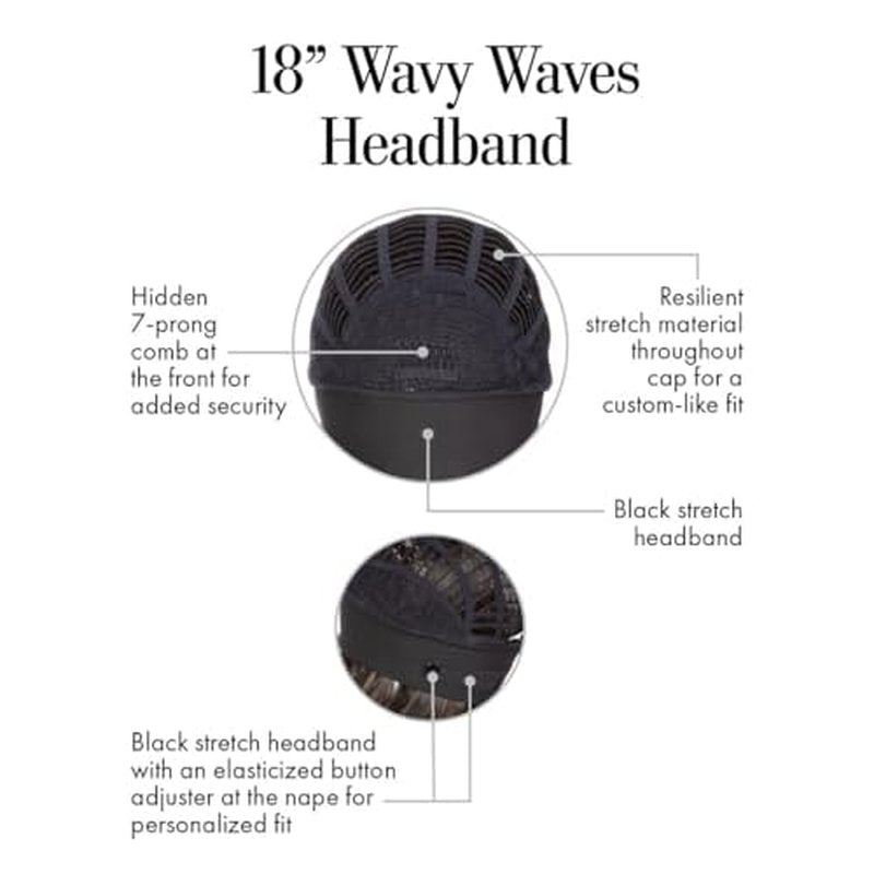 Kim Kimble 18" Wavy Waves Headband Wig, Long Layered Hair With Black Headband and Comb Clip, 3/4 Cap - Average Cap Size, MC9 14SS Caramel Latte