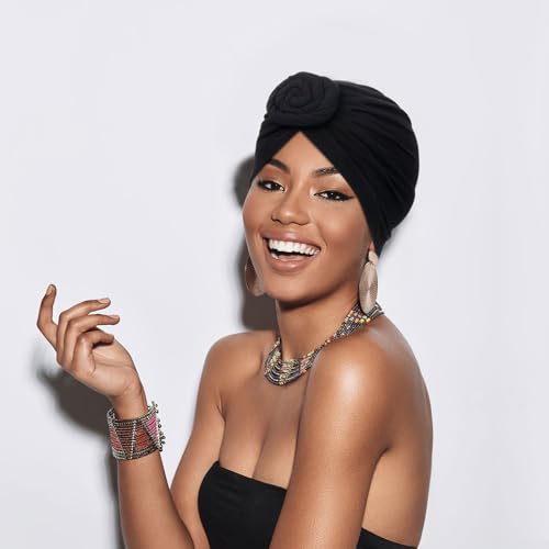 SATINIOR 4 Pieces African Headwrap Turban for Black Women Hair Bonnet Hair Wrap Head Scarf Headwrap Hat