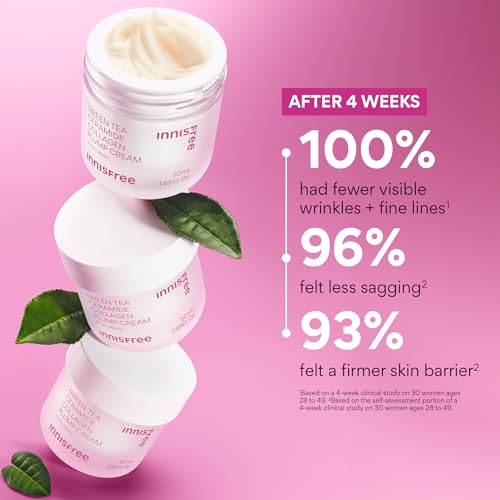 innisfree Green Tea Ceramide Collagen Plump Cream, Korean Face Moisturizer for a Youthful Glow
