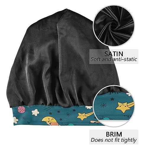 Satin Bonnet Hair Wrap for Sleeping - Lined Sleep Cap for Curly Hair Women & Men - Moon Cloud Dark Green