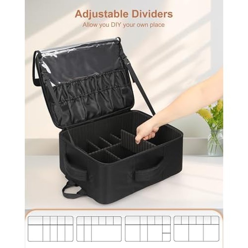 Relavel Makeup Backpack Extra Large Travel Train Case Professional Makeup Artist Kit Set Bag with 4 Clear Bags, Brush Storage Organizer Box with Dividers for Cosmetic Hair Tools Barber Supplies, Black