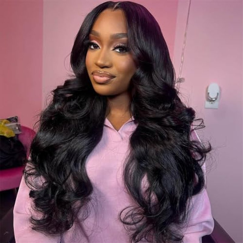 5x5 Lace Closure Wig Human Hair 220% Density Body Wave 5x5 HD Lace Closure Wigs Pre Plucked Lace Closure Wig for Women True to Length Natural Black Color for Any Occasions 24 Inch