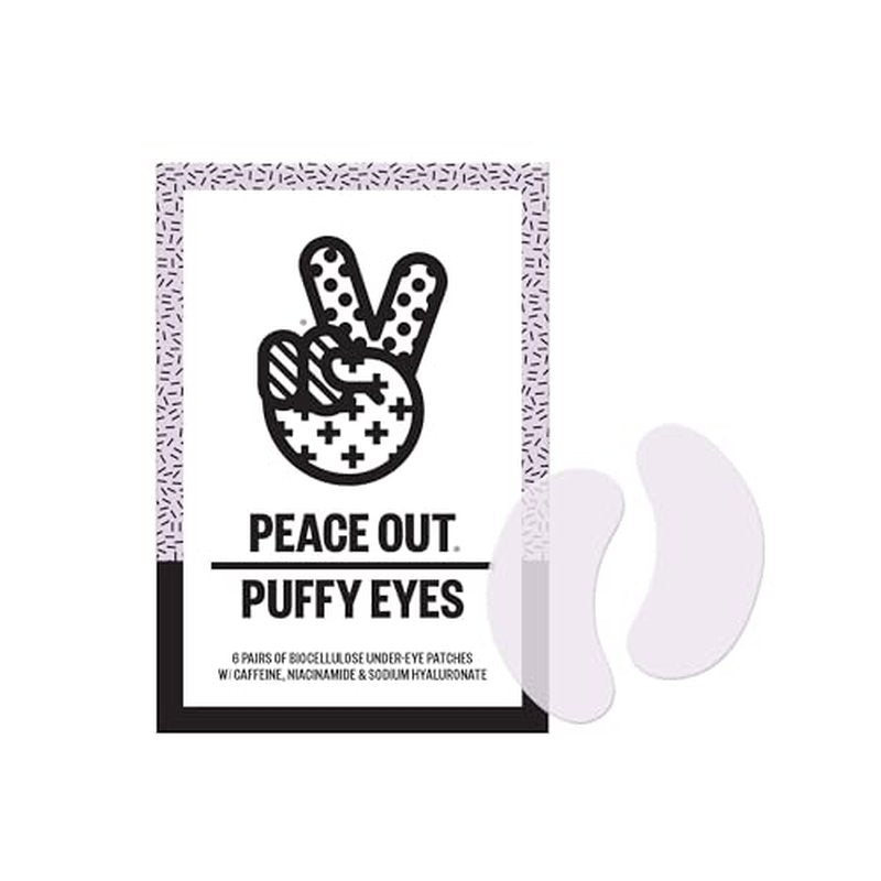 PEACE OUT Skincare Puffy Eyes, Biocellulose Under-Eye Mask, Minimize Puffiness & Tired Eyes with Caffeine and Niacinamide, Under Eye Patches for Dark Circles, 6 pairs