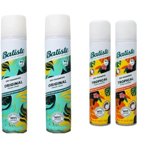 Batiste Dry Shampoo Spray 4-Pack Variety Mix, Original Clean and Classic and Tropical Fragrance, 2 Each 6.73 Ounces