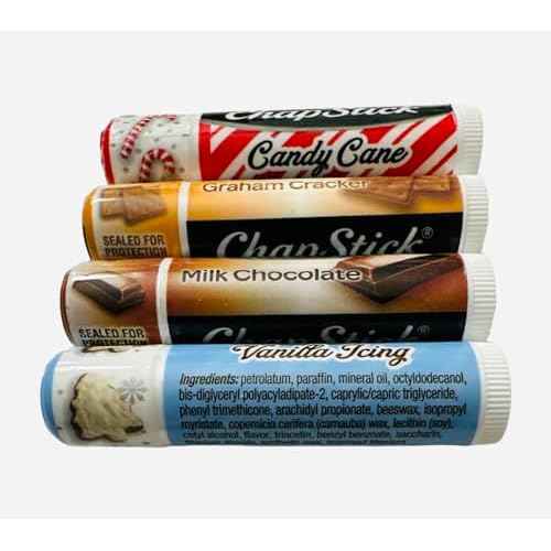 Chapstick GingerBread, Holiday Graham Cracker, Candy Cane, Vanilla Icing and Milk Chocolate Lip Balm - 4ct