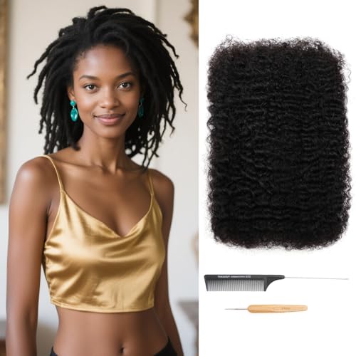 Afro Kinkys Bulk Human Hair 20Inch 60g/pack 100% Natural Black Human Hair For Making Micro Locs, Twists, Braids, Dreadlocks Extensions, Locs Repair, Crochet Braiding Hair