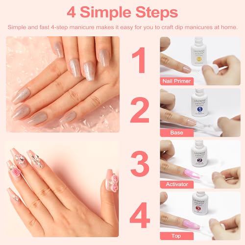 Lavender Violets Dip Powder Liquid Set with Nail Primer, Activator, Base and Top Coat Long Lasting for Dip Powder Nail Kit J781