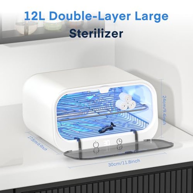 Yofuly Sterilizer for Esthetician, 12L Double-layer Large Sterilizer for Nail Tools, Multi-Functional Nail Cleaner Box, Large Capacity Cleaning Cabinet for Home Use, Barbers, Beauty Salons, and Spas