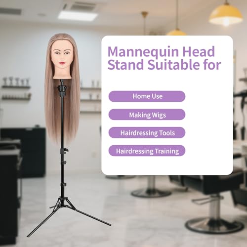 Mannequin Head Stand,Adjustable Wig Stand Tripod Height Adjustment(20-60Inch) Reinforced Metal Mannequin Stand For Cosmetology Hairdressing Training With Free One Wide Tooth Comb