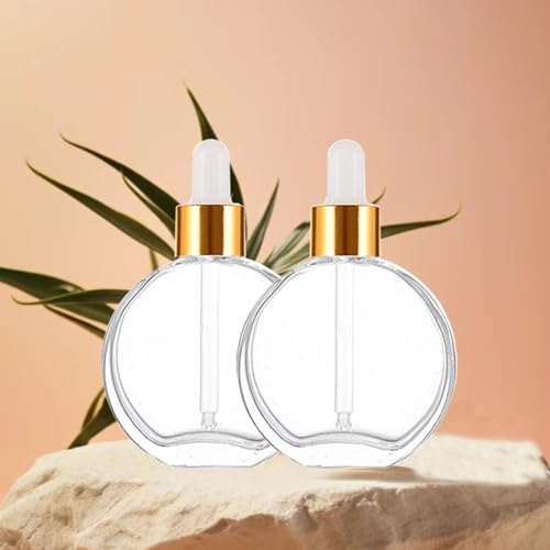 6Pcs, 2 oz Glass Dropper Bottles for Essential Oils,60ml flat round perfume bottle with Eye Droppers,for Essential Oils,Perfumes, Serums - Leakproof for Travel (Clear)