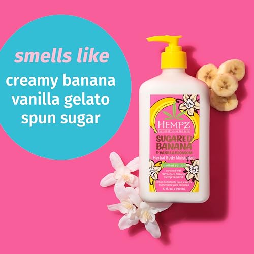 Hempz Sugared Banana & Vanilla Blossom Body & Hand Lotion, Ultra Hydrating Moisturizer for Men and Women, 17 oz