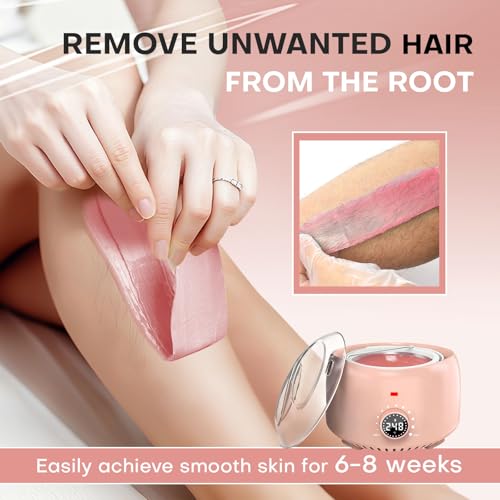 Waxing Kit for Women with 14oz 5 Bags Hard Wax Beans, Digital Display Blush