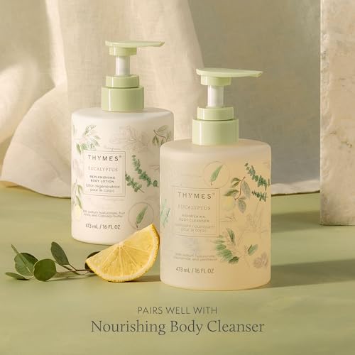 Thymes Large Replenishing Body Lotion - Moisturizing Body Lotion for Dry Skin - Scented with Notes of Eucalyptus Oil, Lemon, Petitgrain, Bergamot, Lemongrass, & Lush Fir (Eucalyptus, 16 fl oz)