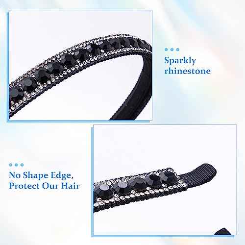2 Pack Non-Slip Rhinestone Headbands for Women, Sparkling Crystal Hair Bands for Bridal Wedding, Bling Diamond Hair styling Clips Accessories for Girls- Black & White