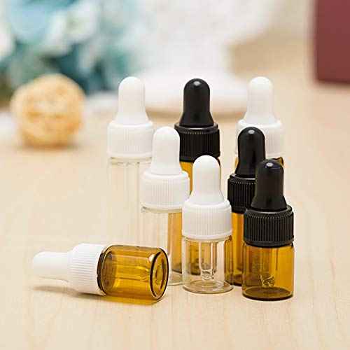 100Pcs 3ml Clear Mini Cute Glass Essential Oil Dropper Bottles with Eye Dropper Dispenser for Perfume Cosmetic Liquid Aromatherapy Sample Storage Jar Vial Containers Kitchen Tool, White Cap