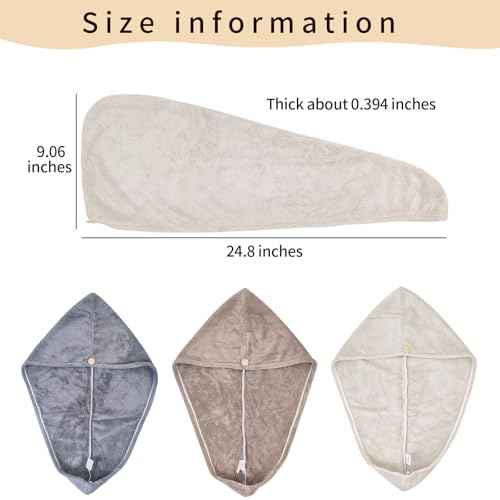 3 Pack Plush Yarn Hair Towel Wrap for Women, Super Absorbent & Quick Drying Turban, Anti Frizz Head Towel for Long, Thick, Curly Hair with Secure Button