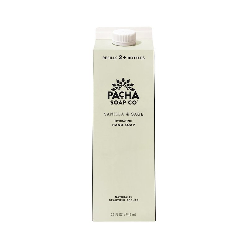 Pacha Soap Co. Liquid Hand Soap - Hydrating Vanilla & Sage, Clean Ingredients | 2-Pack (12.5 fl oz Bottle, 32 fl oz Refill)