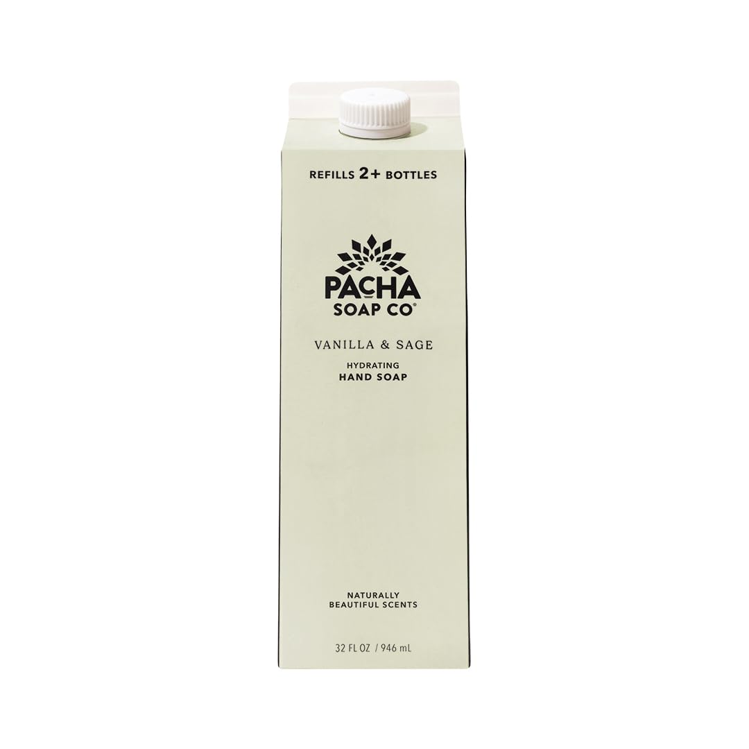 Pacha Soap Co. Liquid Hand Soap Refill - Santal & Amber, Hydrating & Moisturizing Formula with Clean Ingredients, Paraben, sulfate, and Dye Free, Made in the USA, 2-Pack (32 fl oz Each)
