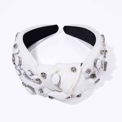 Crystal Knotted Headbands for Women Let's Go Girls Turquoise Cowgirl Boot Headband Rhinestone Embellished Top Knot Hairband Western Country Cowboy Shoe Wide Turban Hair Hoop (D White Cowgirl Boot)