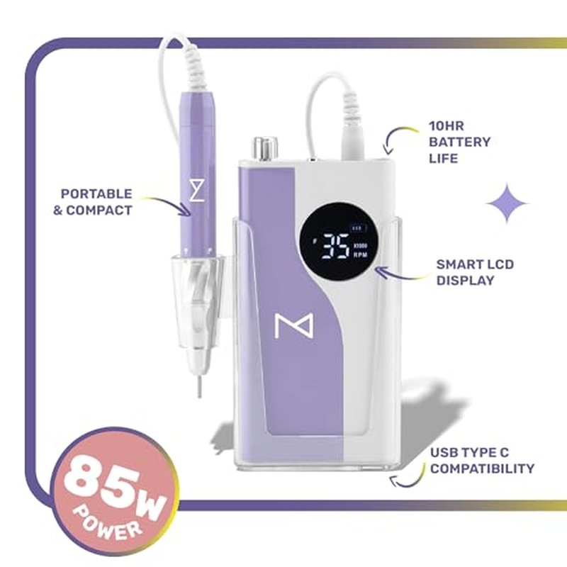 M ? Ying Yang Brushless Nail Drill 35K RPM | Pro Cordless Efile 85W | Rechargeable USB-C Fast Charging | Portable Aluminum Alloy Shell | Quiet Low Vibration Tool for Acrylic Gel Nails (White)