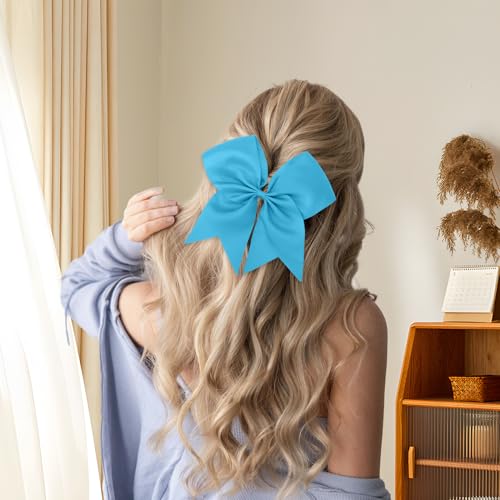 Light Blue Cheer Bows - 2 Pcs Large Cheerleading Bows with Ponytail Holder for Girls