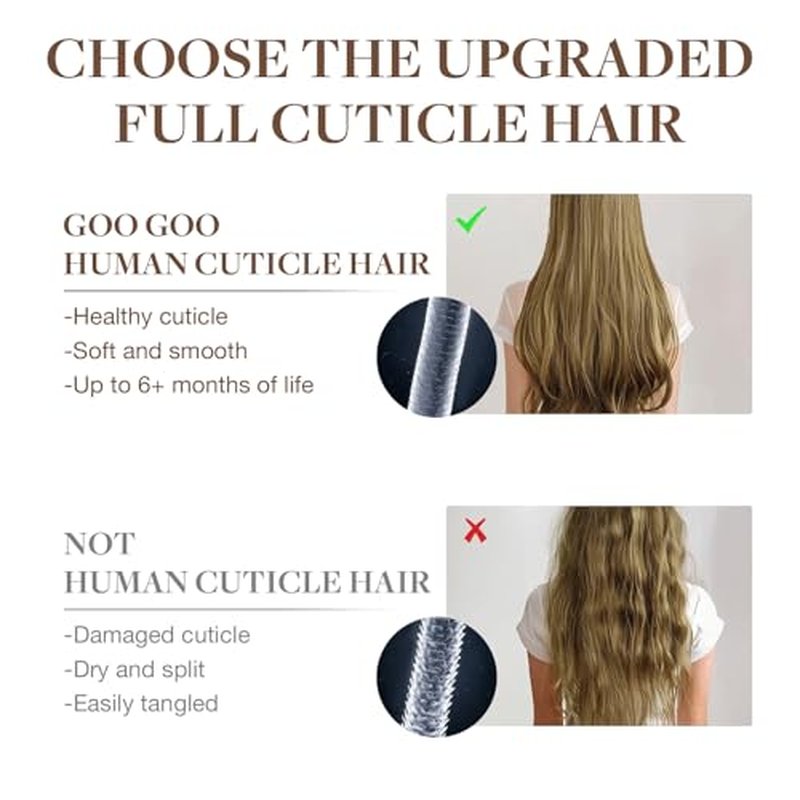 GOO GOO Invisi Edge Clip in Hair Extensions 16inch 130g 7Pcs Injected Seamless PU Clip in Hair Extensions, Virgin Real Human Hair, 4/27/4 Balayage Chocolate Brown to Caramel Blonde