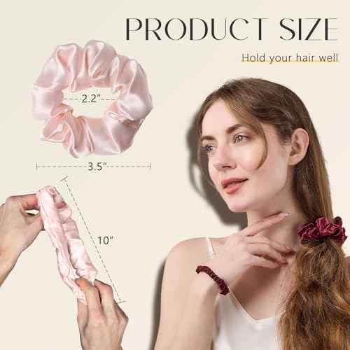 ZIMASILK 100% Mulberry Silk Hair Scrunchies, Best For Women And Girls¡¯Hair, Elastic Hair Bands For Ponytail Holder Gentle And No Hurt (5 Pack, Light Blue, Pink, White, Taupe, Peacock Blue)