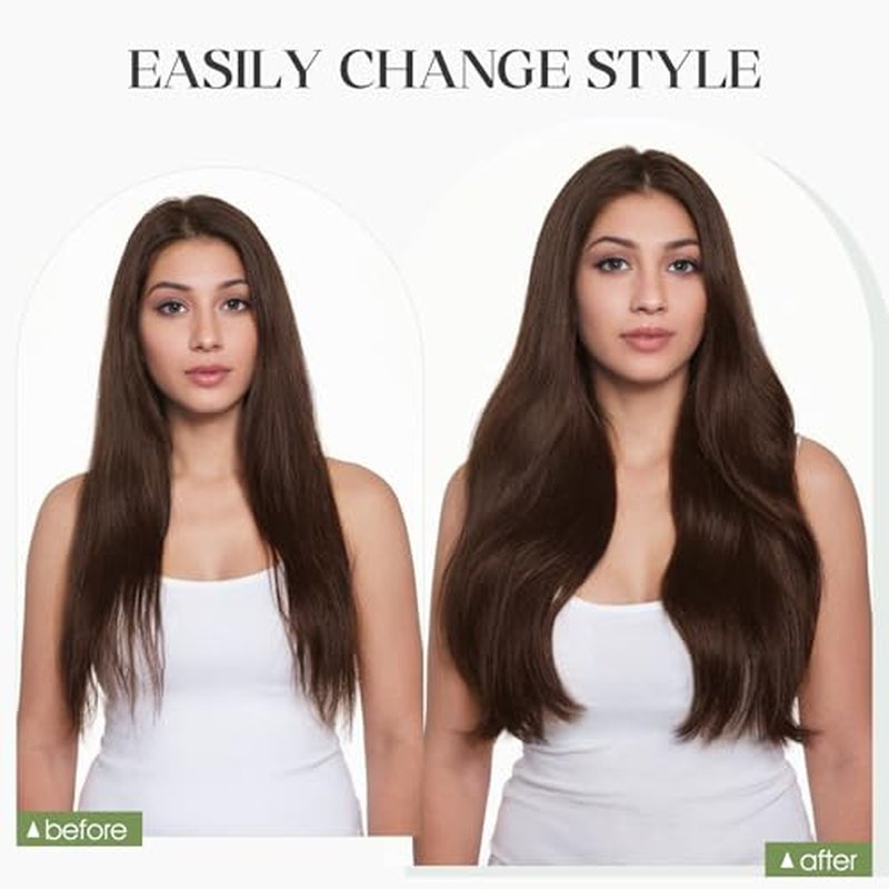 Halo Hair Extensions Real Human Hair Invisible Wire Extensions with Transparent Fish Line Adjustable Size Dark Brown 20 inch